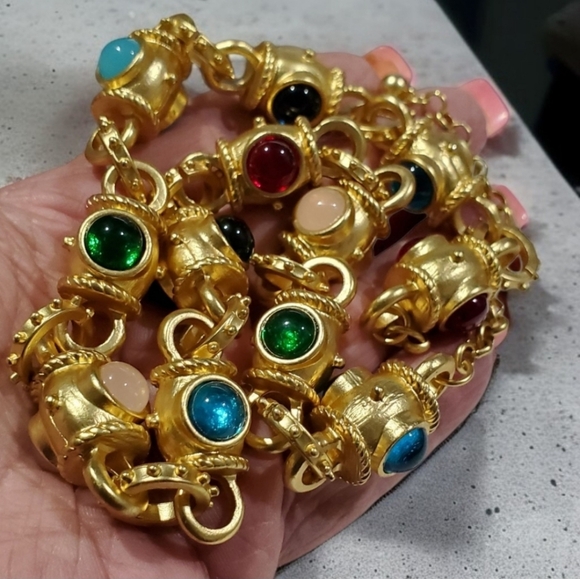 Insane Heavy Chunky Matte Gold Glass Cabochon Byzantine Revival Necklace - Picture 5 of 5